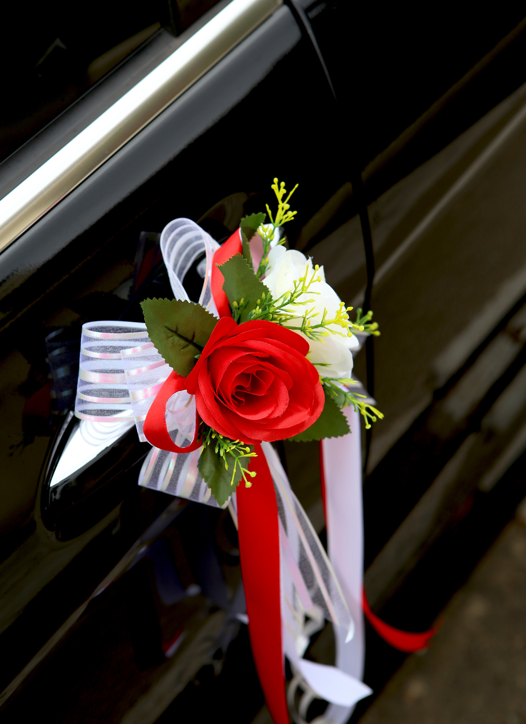 2 Nœuds De Voiture En Soie Avec Roses Simulées - Décoration De Mariage - Pour Rétroviseur, Poignée, Chaise