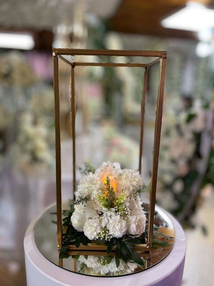 Location colonne 40 cm + bouquet + bougie led + miroir décoration mariage