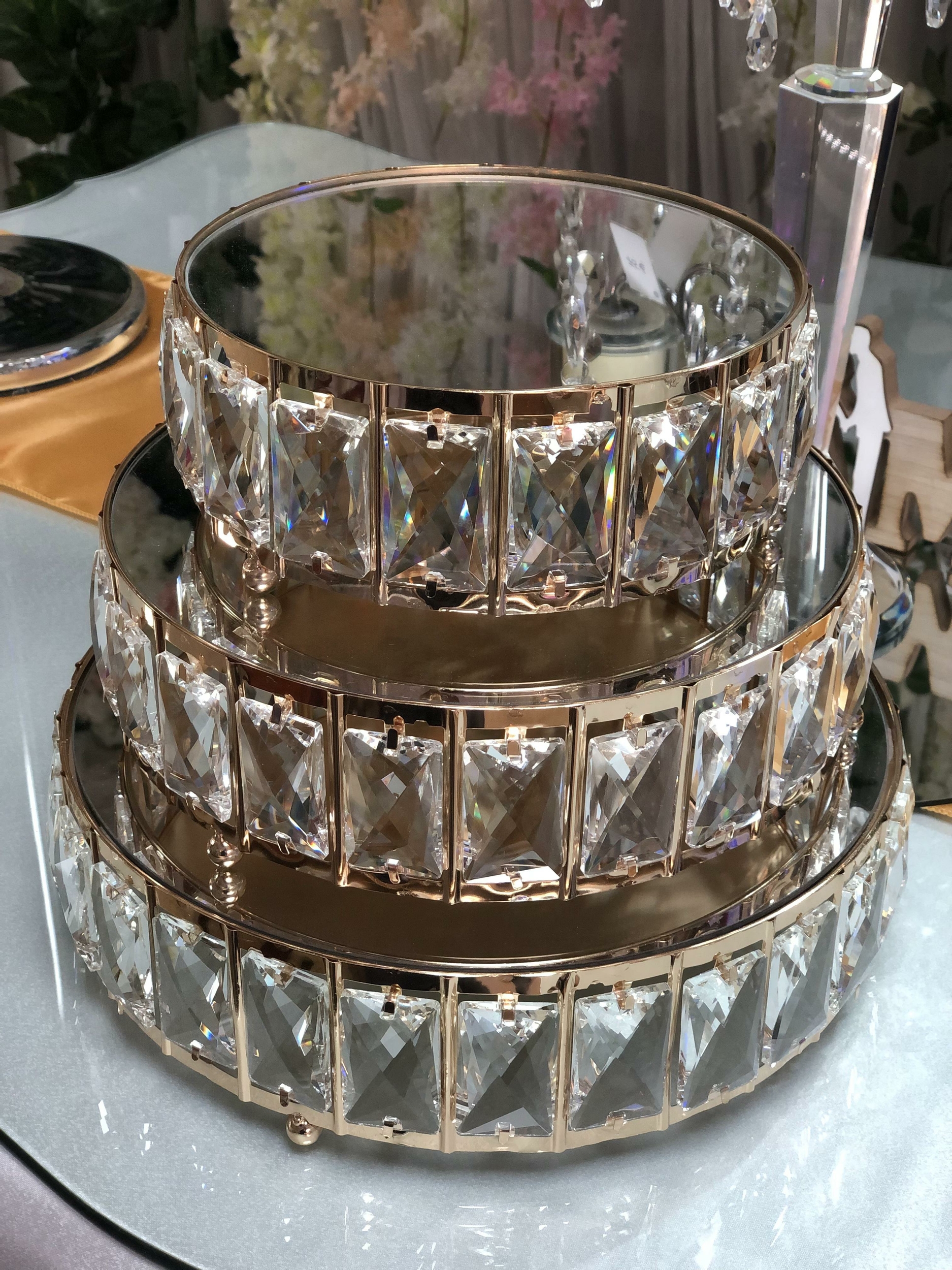 Nouveauté lot de 3 supports à gâteau en métal et cristal