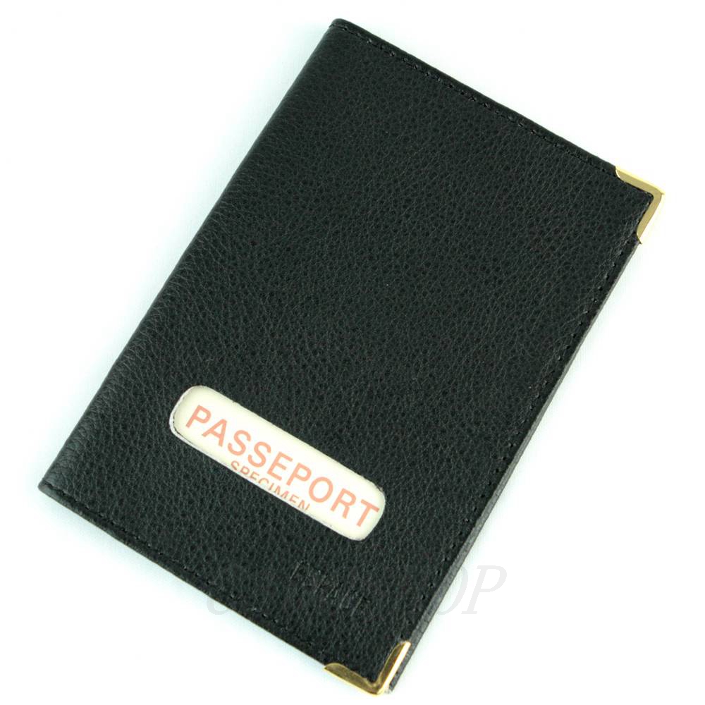 Étui protège porte passeport mixte en croûte cuir B7 Noir