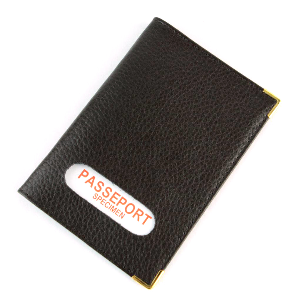 Étui protège porte passeport mixte en croûte cuir B7 Marron