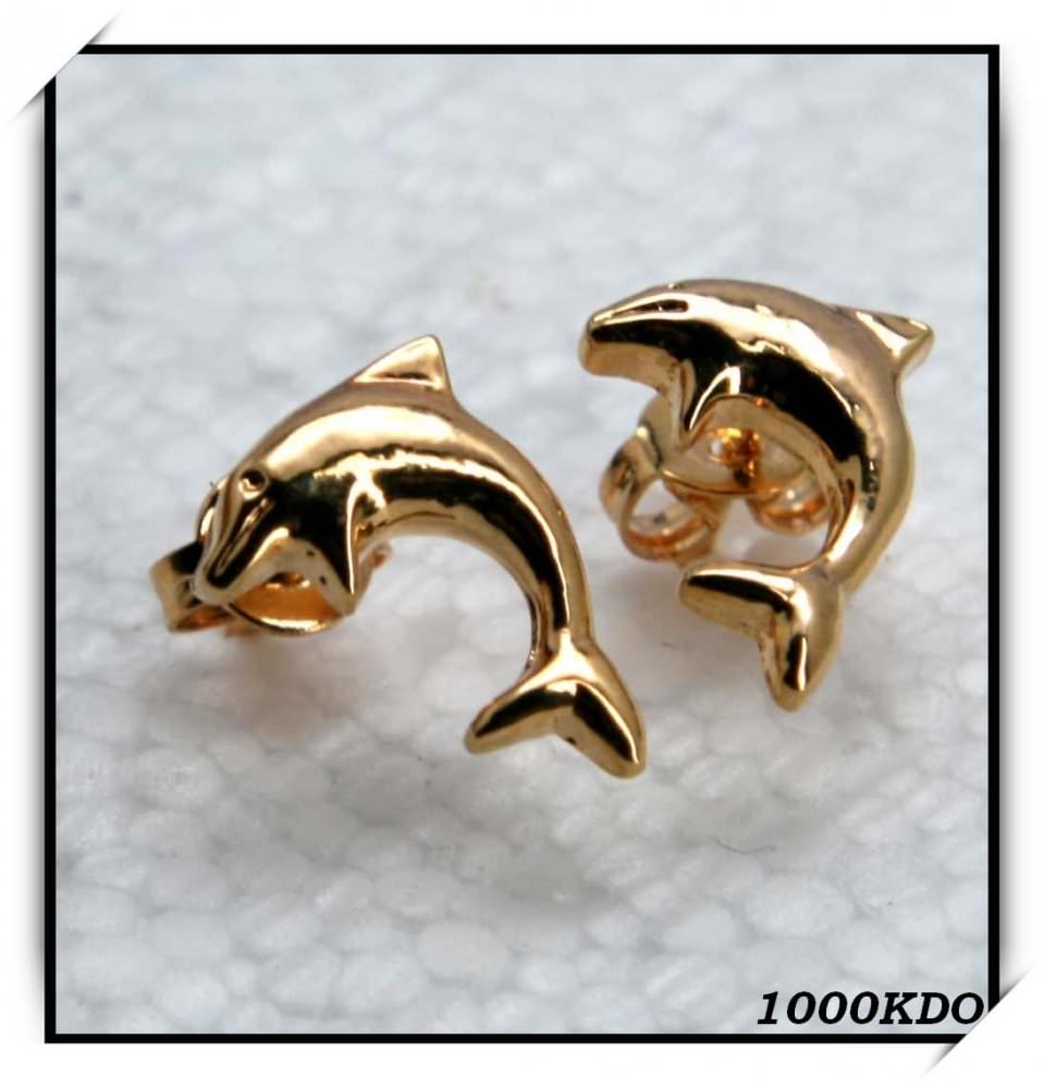 Boucles d\'oreilles bo puce earring dauphin cl plaqué or neuf BO64