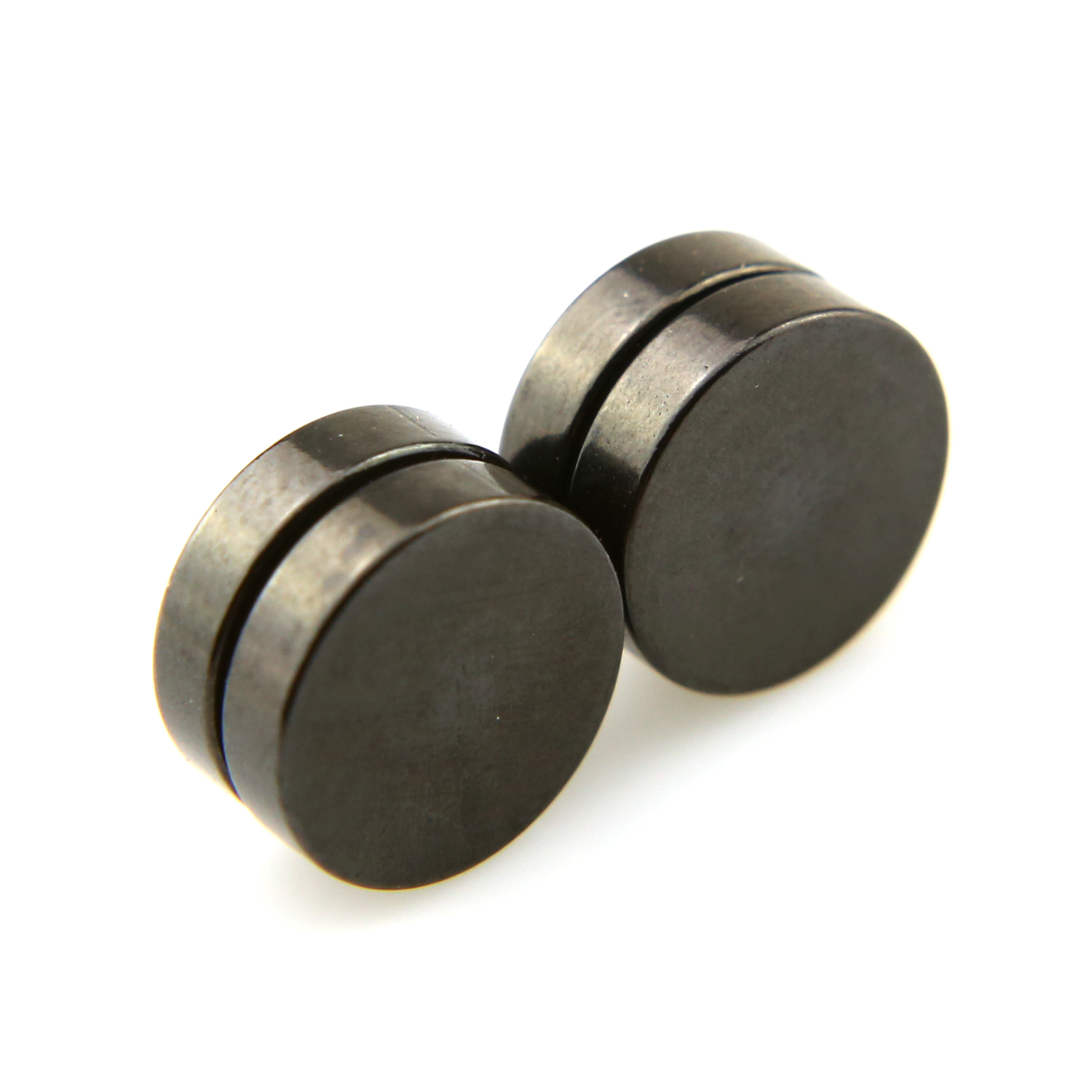 Boucles d\'oreilles acier faux écarteur non percées aimant magnétique BOF24 Noir 10mm