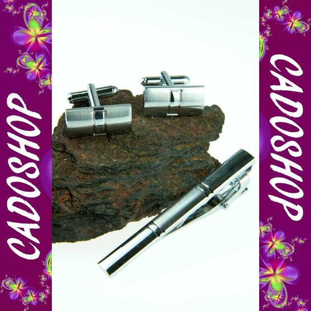 Pack Boutons De Manchette & Pince à Cravate Noir Et Argent - 26 Lettres - Pour Mariage, Soirée & Bureau
