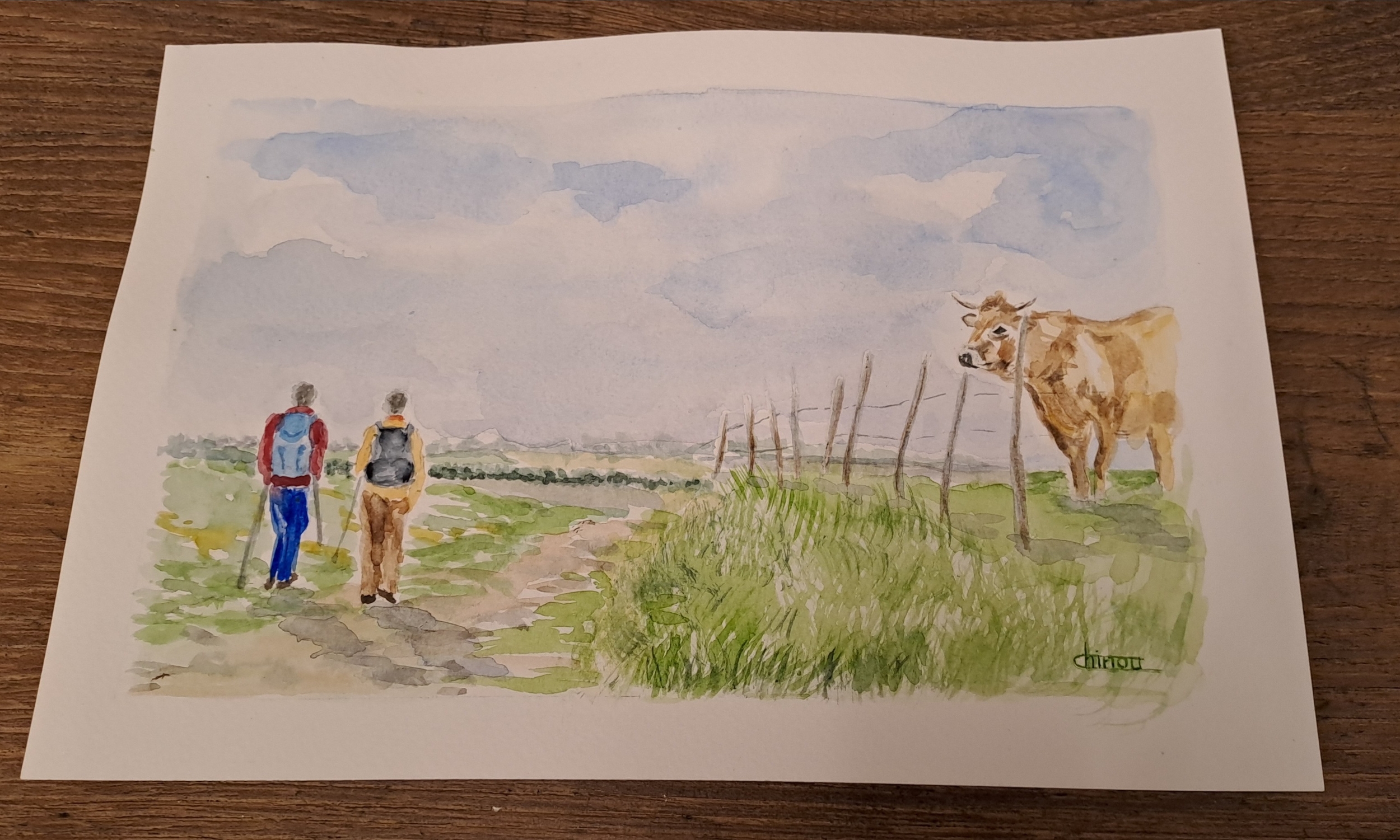Aquarelle N°14 Plateau de lAubrac-Retour dAubrac