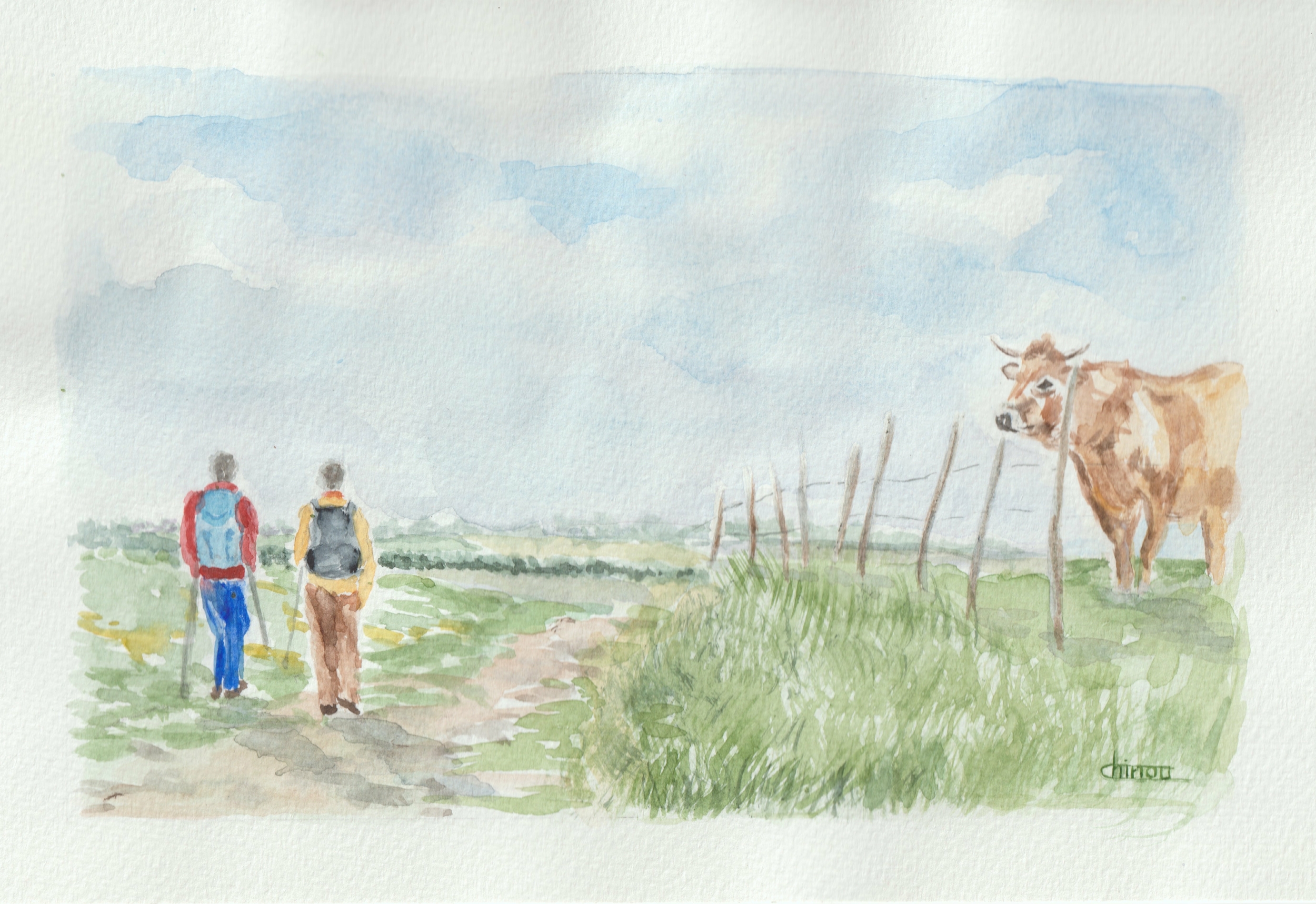 Aquarelle N°14 Plateau de lAubrac-Retour dAubrac 2-