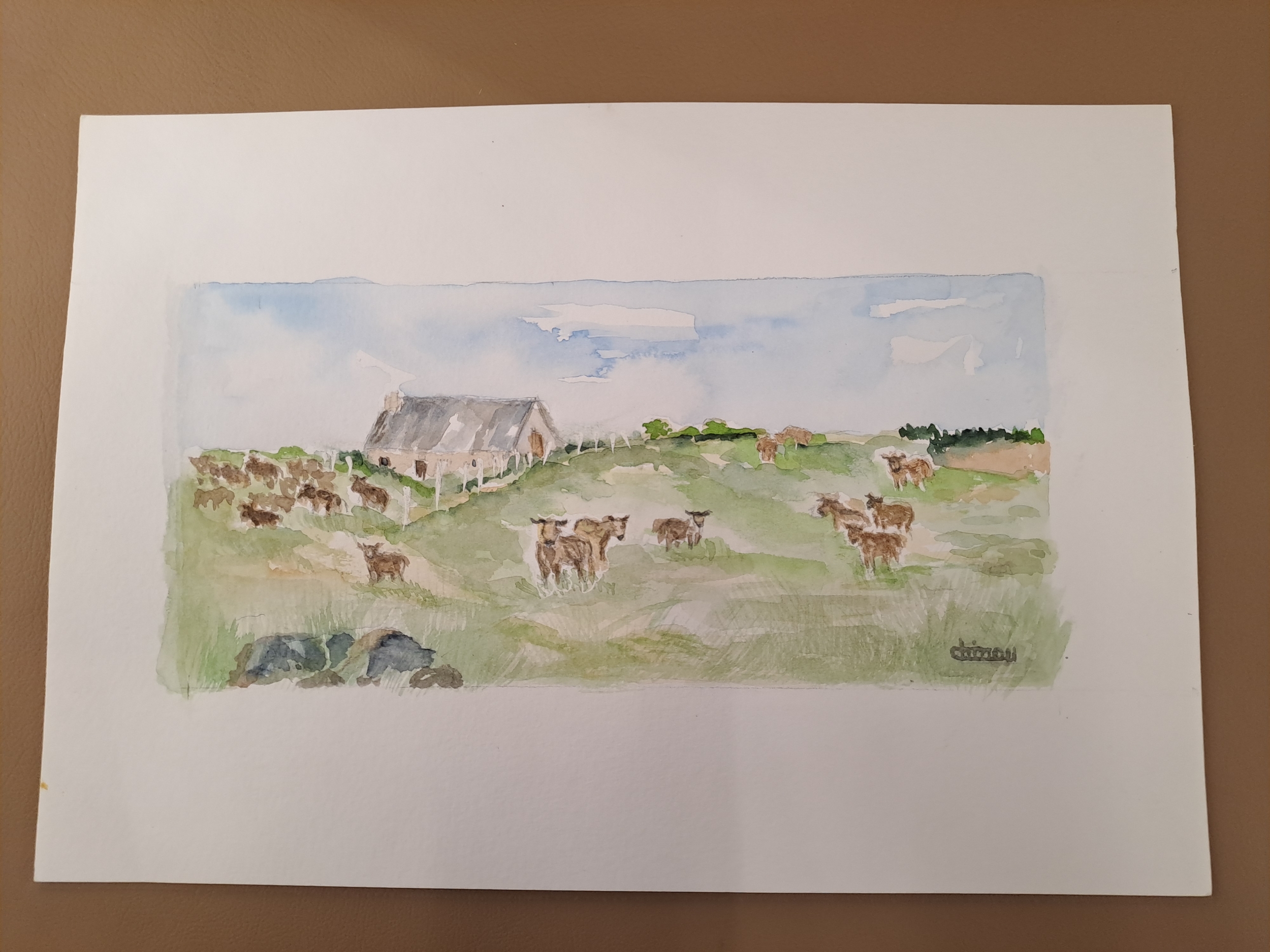 Aquarelle N°9 Plateau de lAubrac--Retour dAubrac