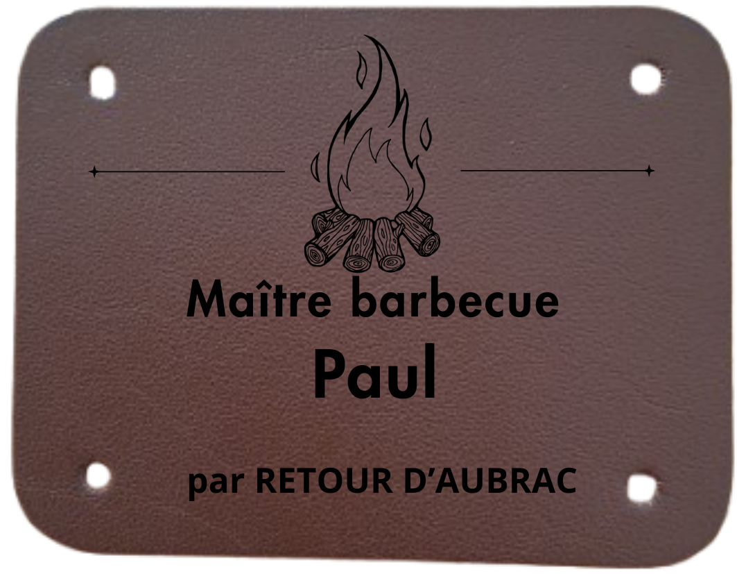 Etiquette personnalisée MAITRE BBQ - tablier en cuir retour daubrac-cadeau français-aveyron