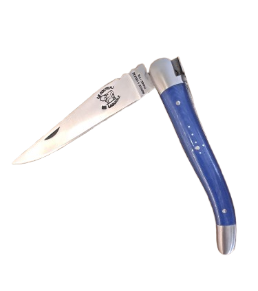 couteau de laguiole pliant - tissus compressé bleu - retour daubrac - aveyron - cadeau français - cadeau original