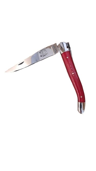 couteau de laguiole pliant - tissus compressé rouge - retour daubrac - aveyron - cadeau français - cadeau original
