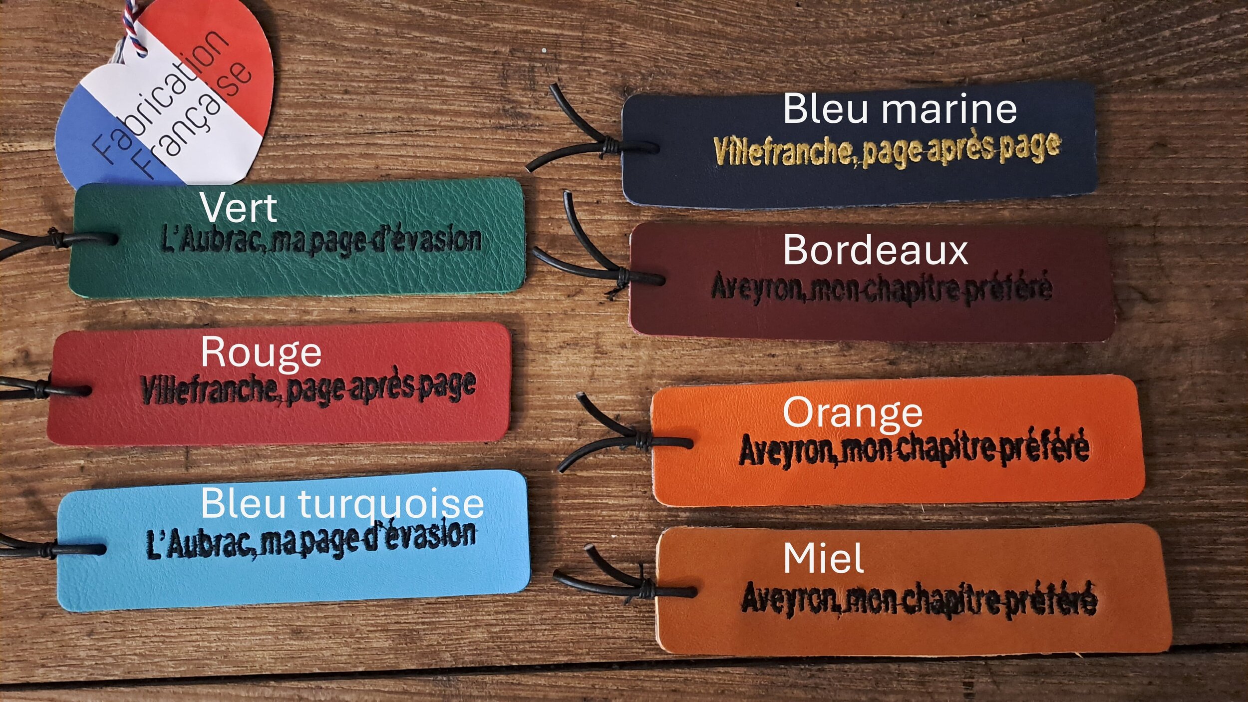 marque pages en cuir brodés - retour daubrac - aveyron - cadeau original - cadeau français