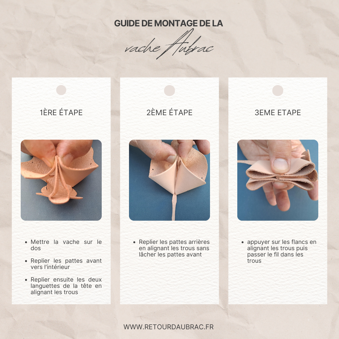 Guide de montage vaches Aubrac en cuir-Retour dAubrac-Aveyron-made in France