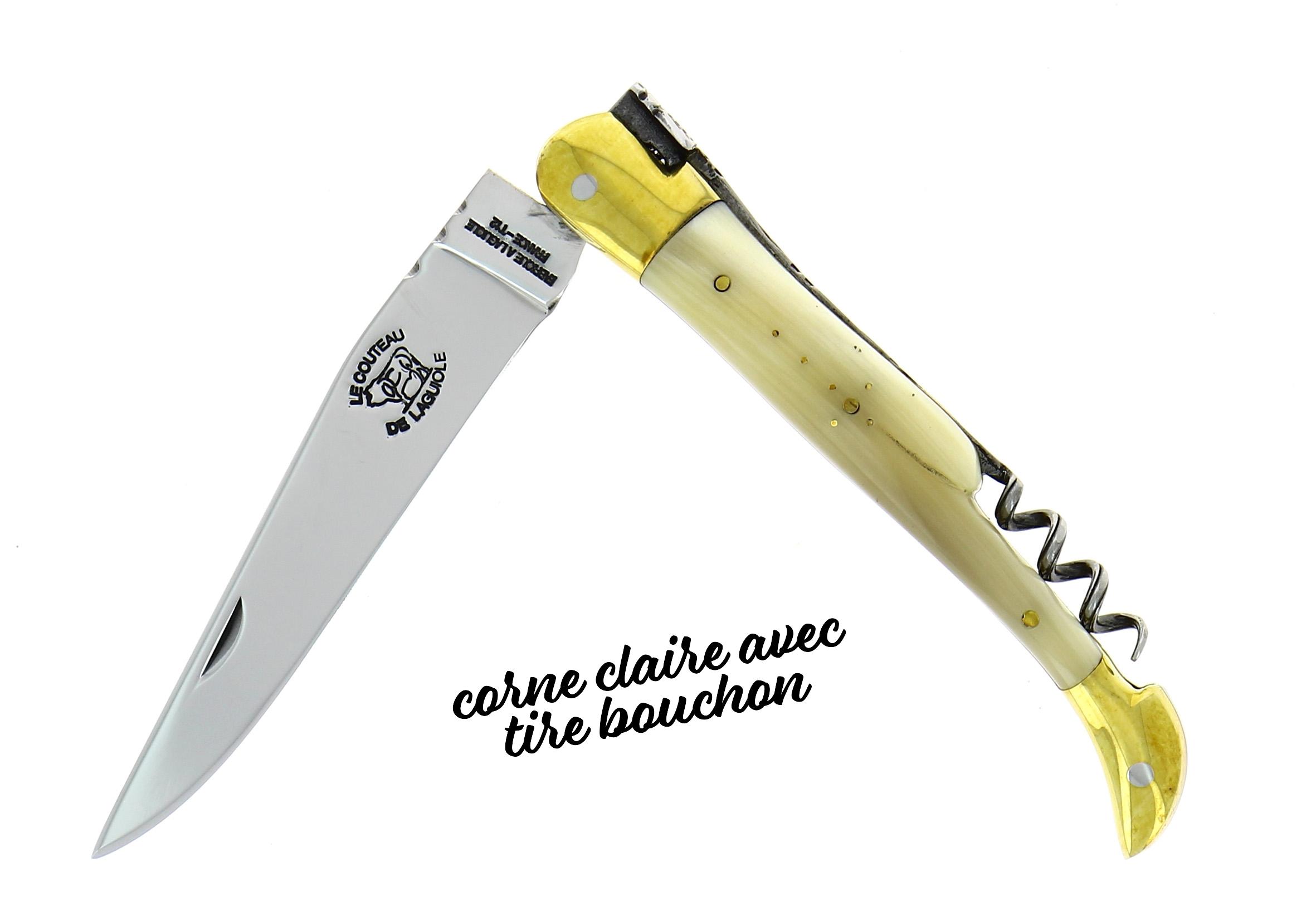 Couteau de Laguiole en corne claire avec tire bouchon, Retour dAubrac, Aveyron
