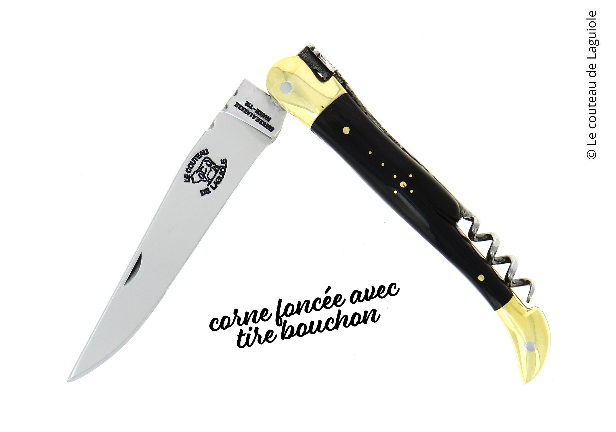 Couteau de Laguiole en corne foncée avec tire bouchon, Retour dAubrac, Aveyron 1