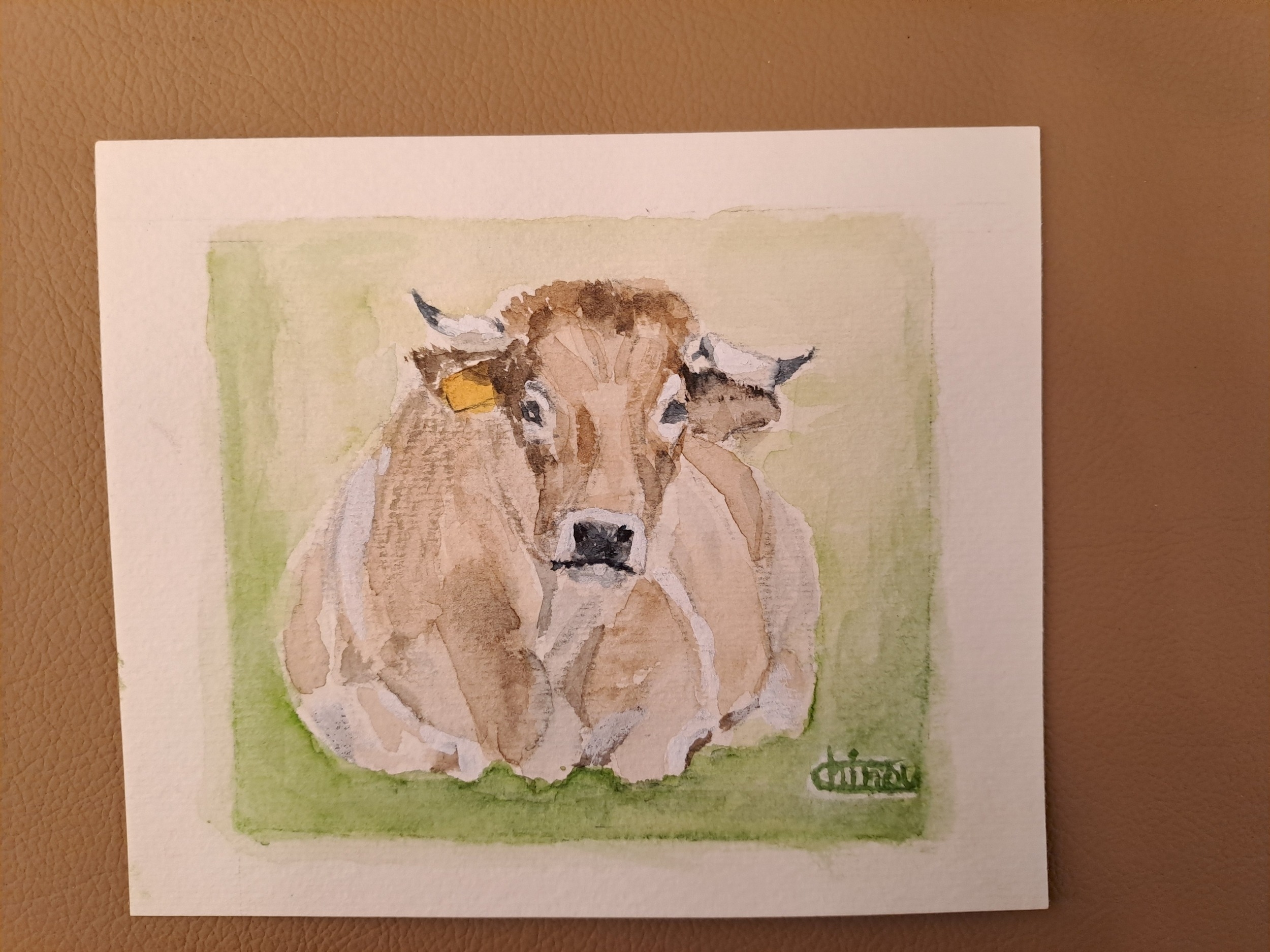 Peinture sur lAubrac-Aquarelle N°11 race Aubrac-Retour dAubrac-
