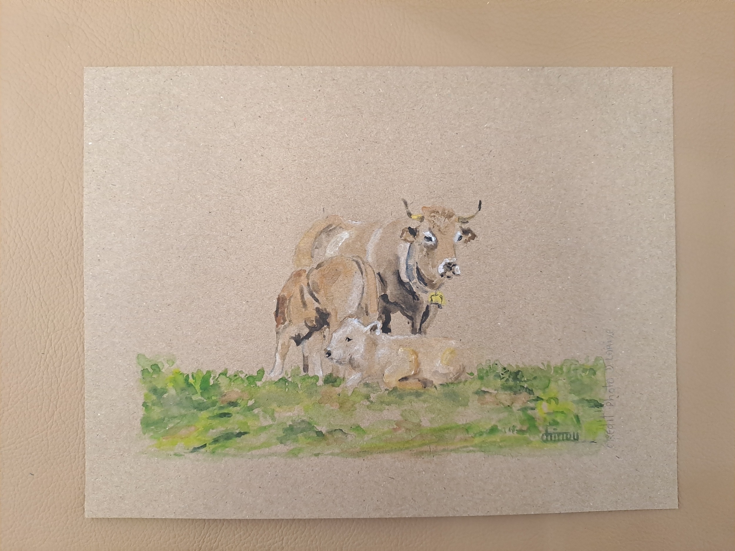 Aquarelle hors série 2-Vaches Aubrac-Chinou-Retour dAubrac