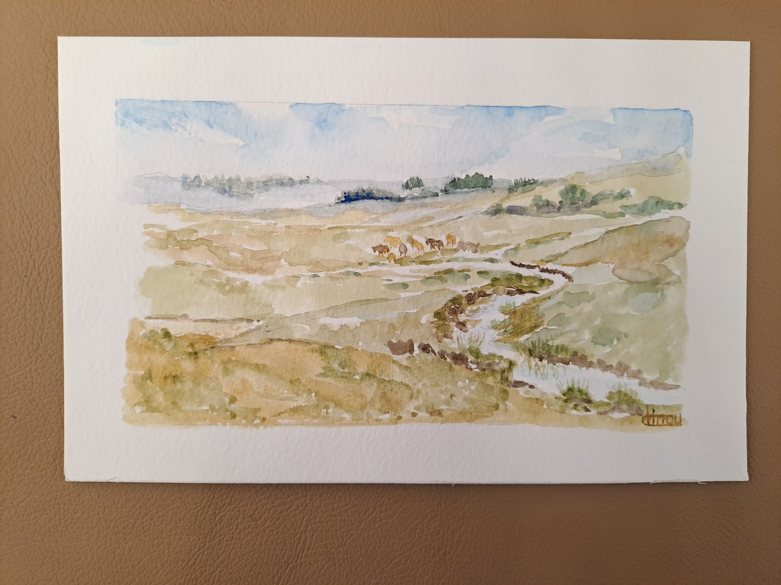 Aquarelle boralde en aubrac-rivières dAubrac-Chinou-Retour dAubrac