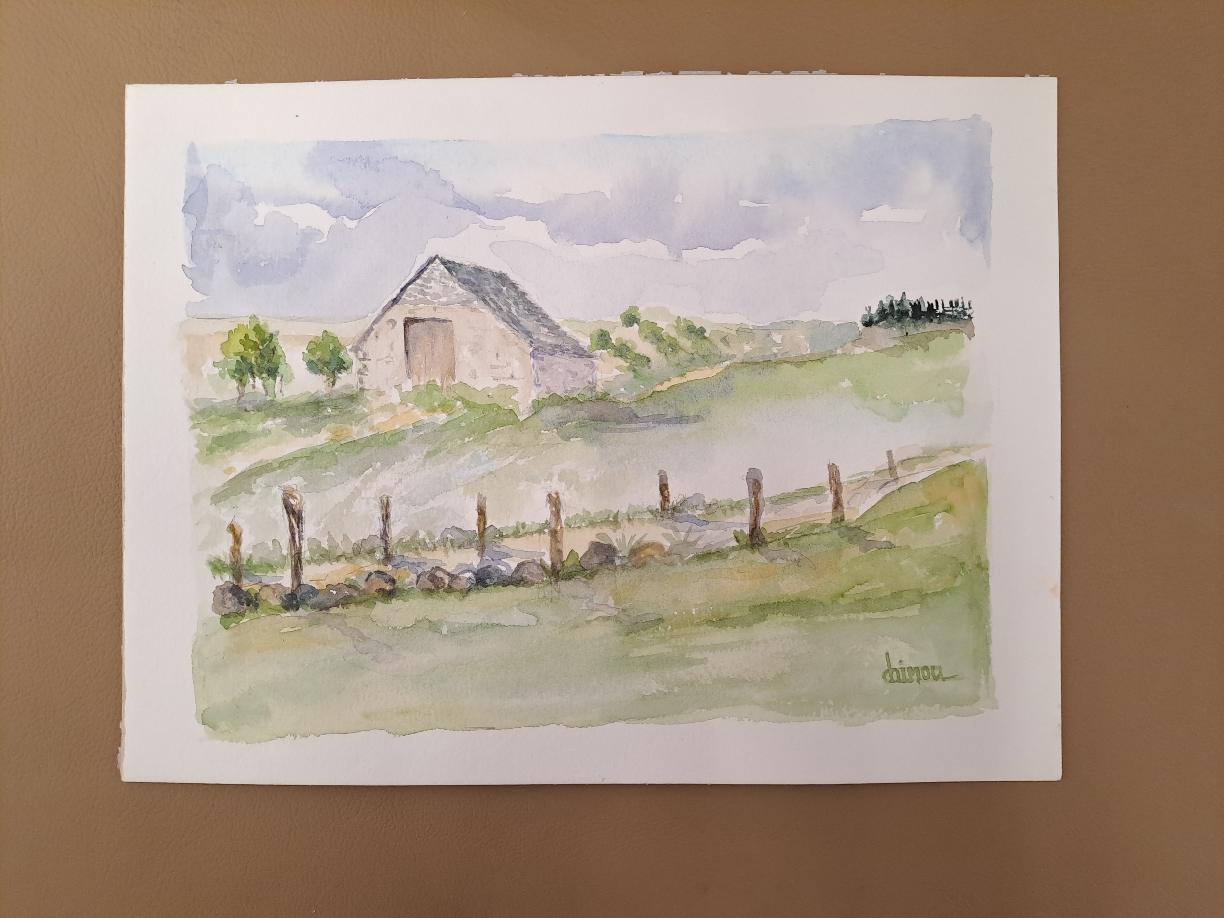 Aquarelle N°10 Ciel dorage en Aubrac-Retour dAubrac