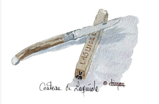 carte postale-aquarelle-couteau de Laguiole-Retour dAubrac-Aveyron-cadeaux français