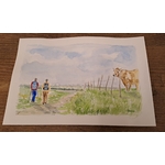 Aquarelle N°14 Plateau de lAubrac-Retour dAubrac