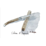 carte postale-aquarelle-couteau de Laguiole-Retour dAubrac-Aveyron-cadeaux français