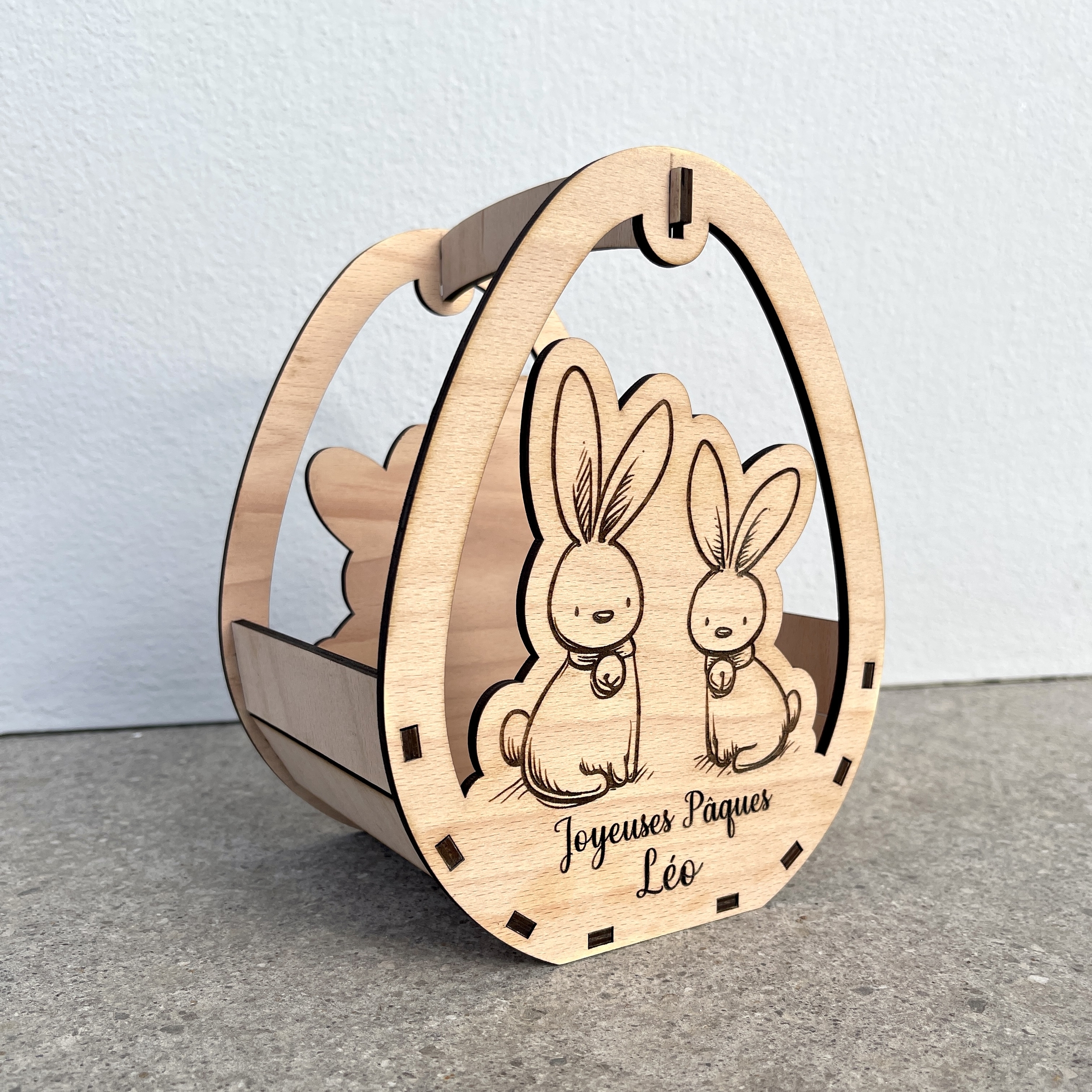 Panier lapin Pâques en bois