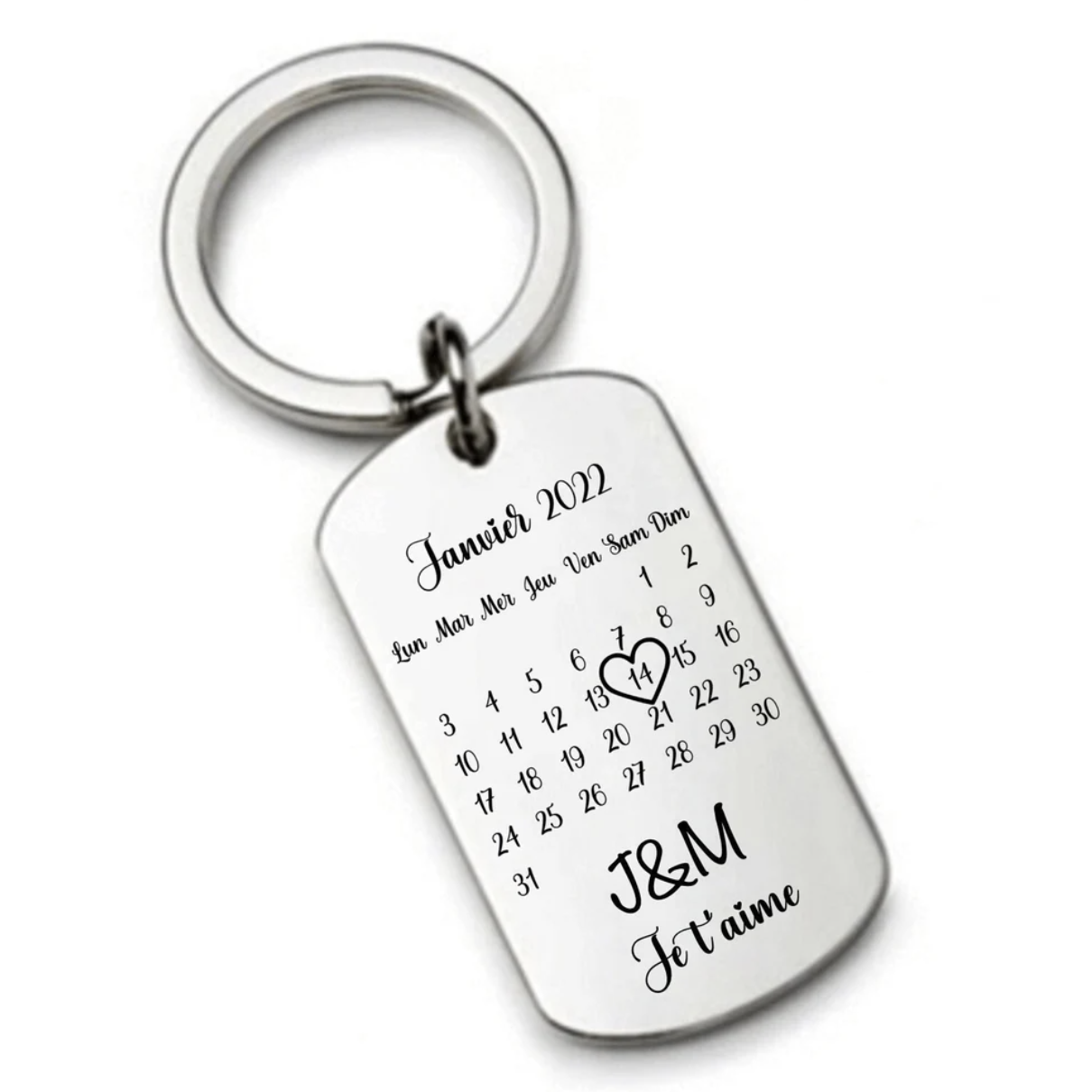 Porte clé personnalisé calendrier date en métal acier inoxydable, cadeau de rencontre, de naissance, d\'anniversaire, saint Valentin