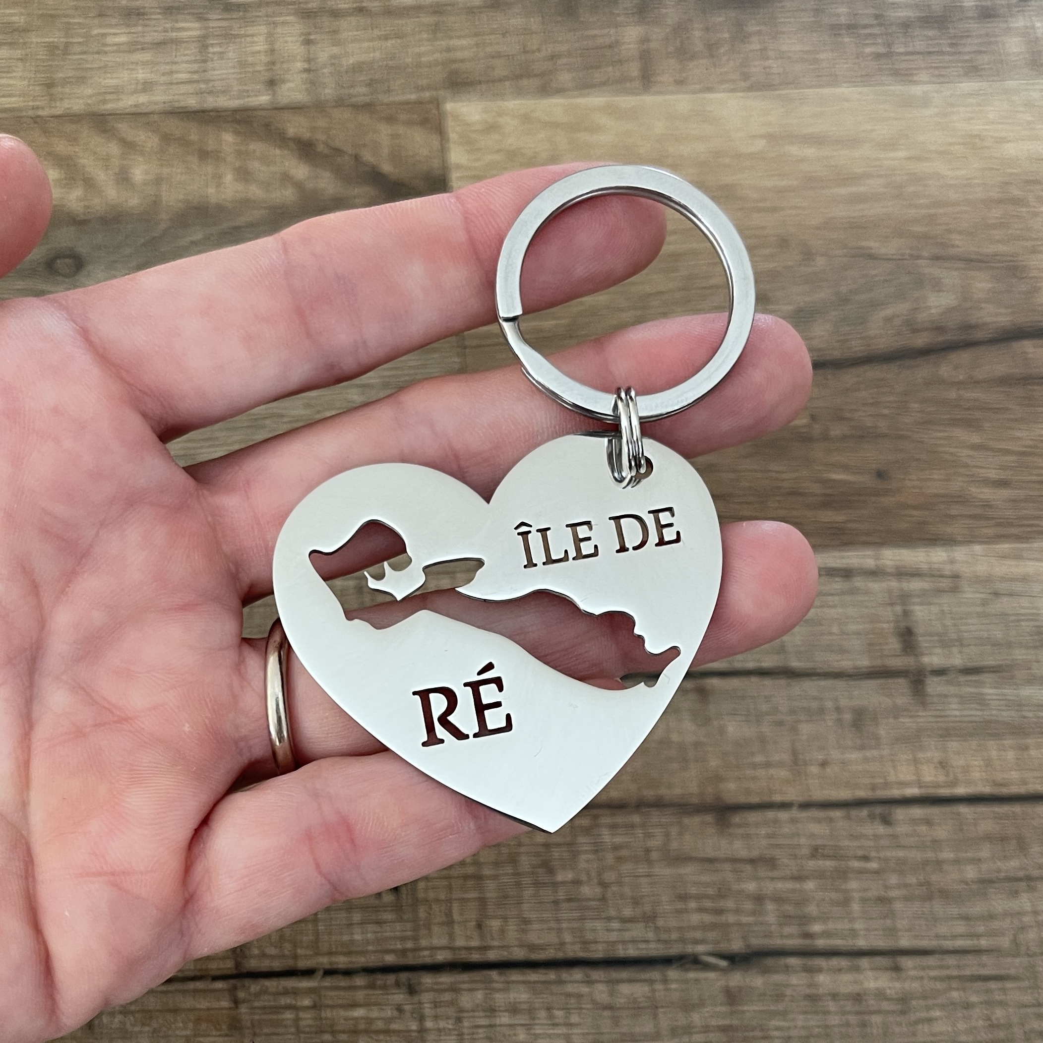 Porte clé ile de Ré coeur en inox