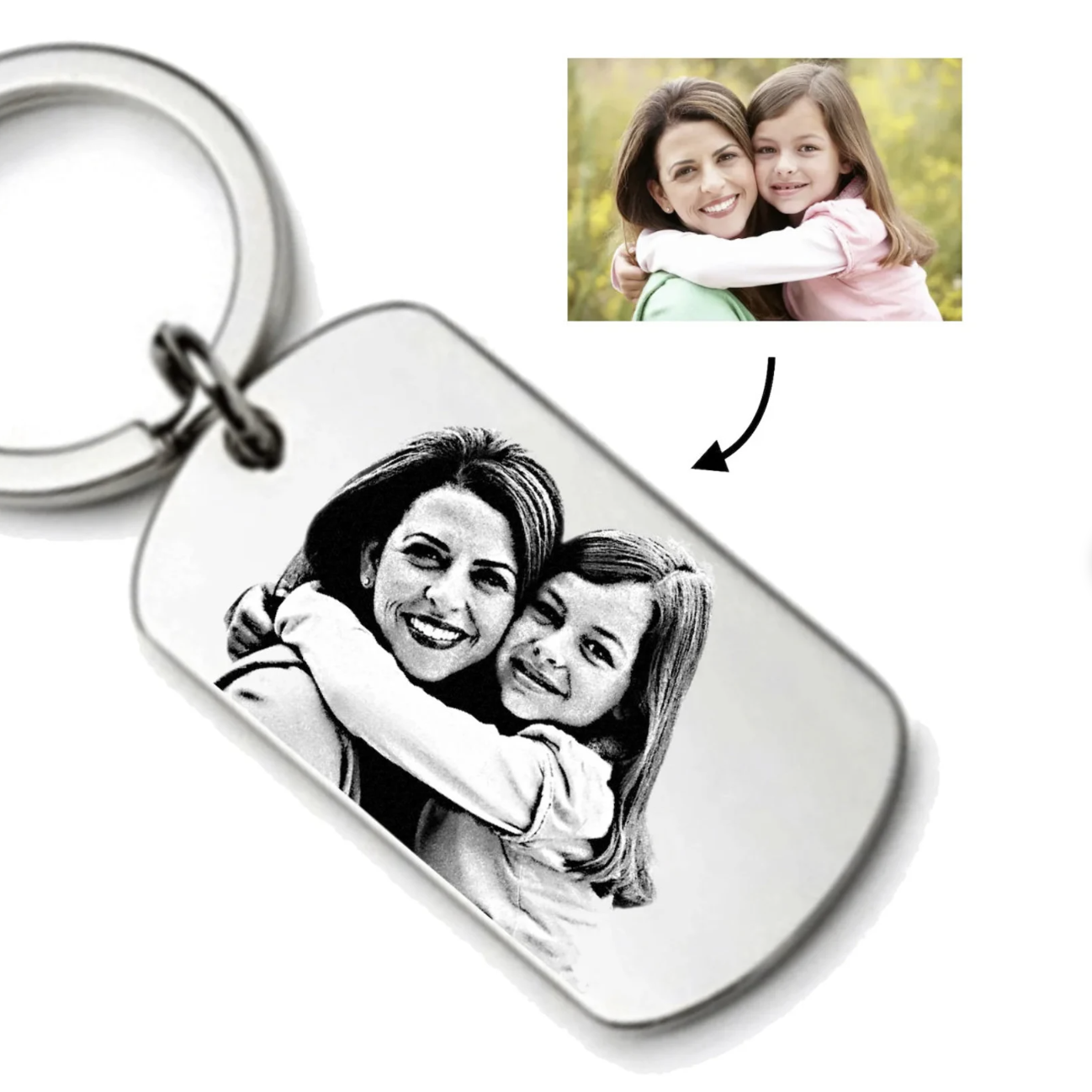 Porte clé Personnalisé Photo en acier inoxydable, porte-clés gravé pour un cadeau unique