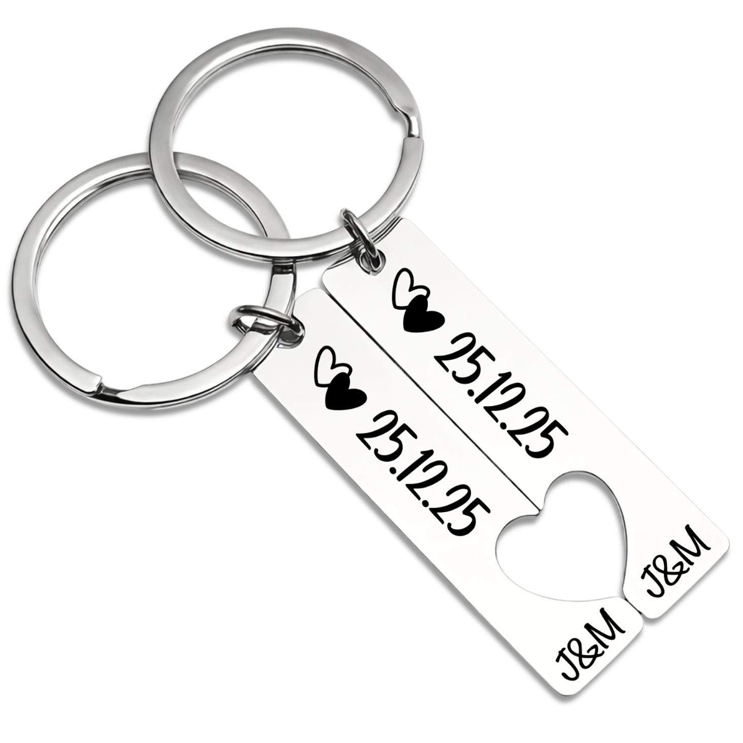 Porte-clés Couple Gravé 'His Queen & Her King' - Lot De 2 En Acier Inoxydable, Cœur Et Rectangle