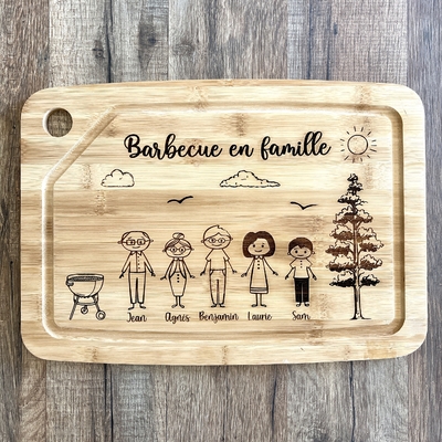 Planche en bambou personnalisée famille avec décor campagne