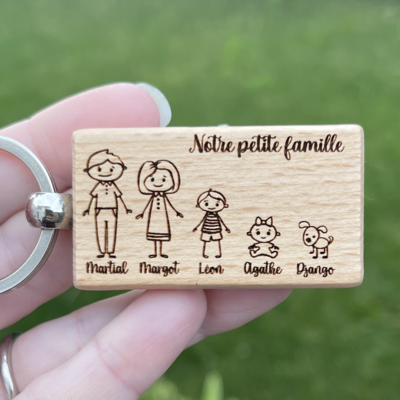 Porte clé personnalisé famille en bois