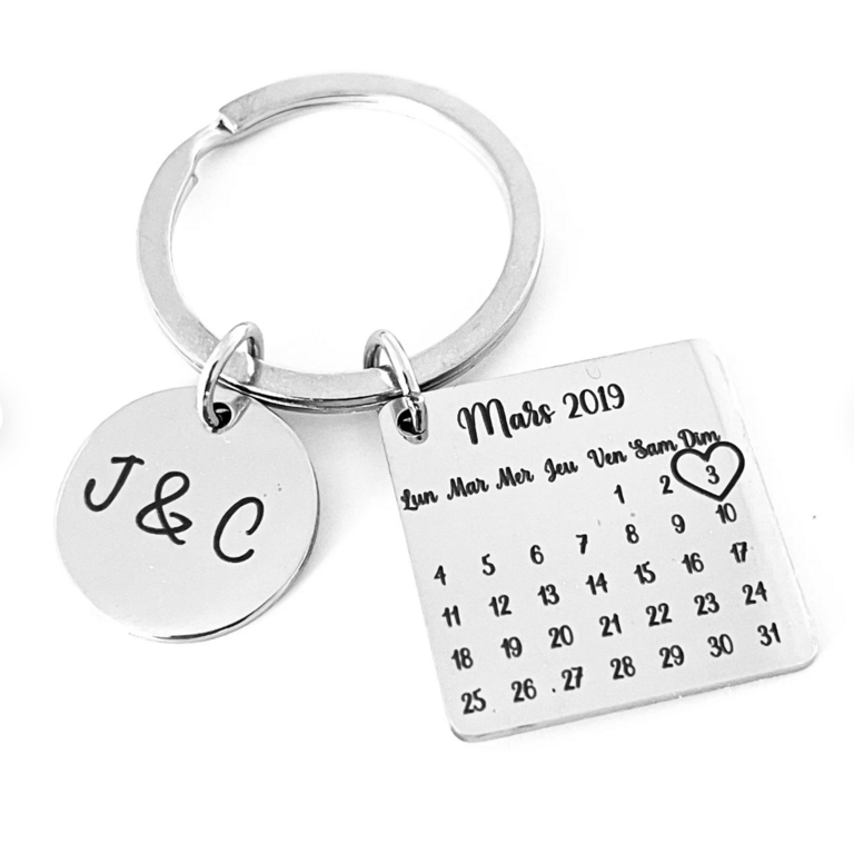 Porte clé personnalisé calendrier et médaille en inox miroir - Porte clés  en inox - creationsdere