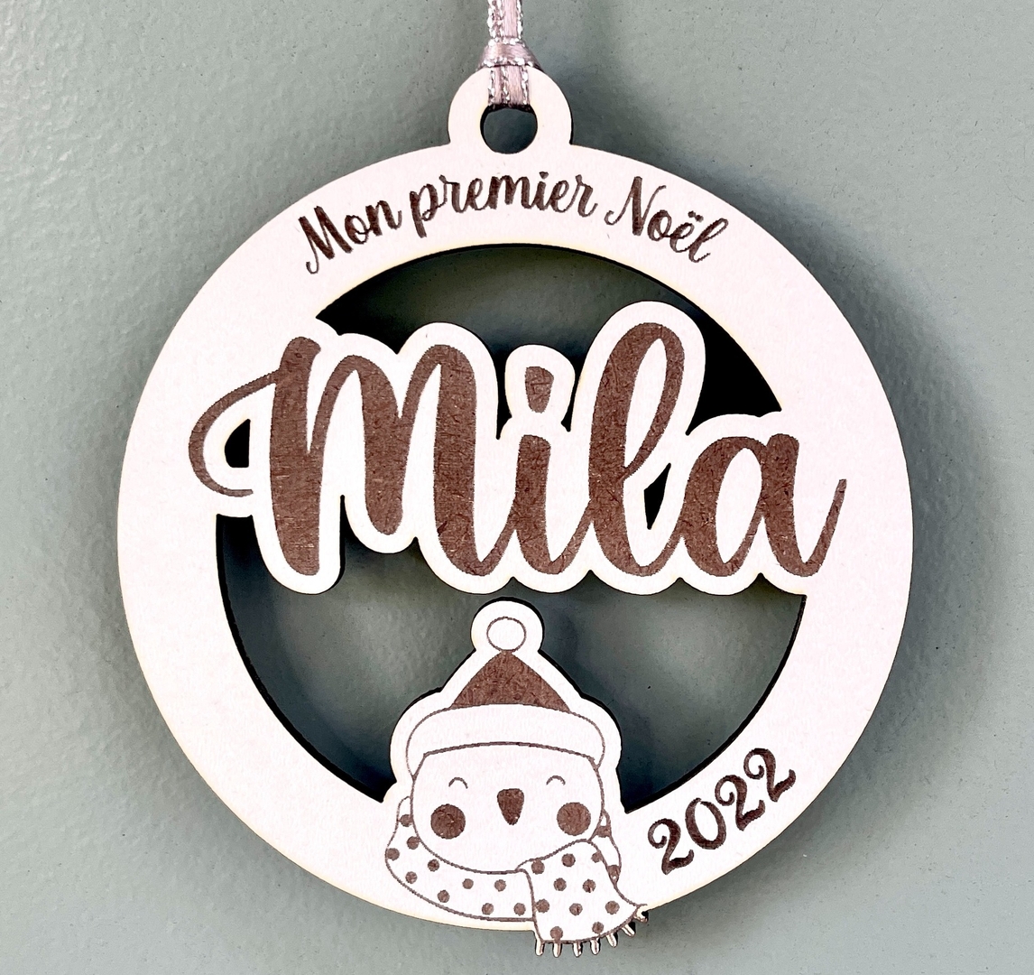 Boule de noël personnalisée en bois motif pingouin, mon premier noël Boules de noël