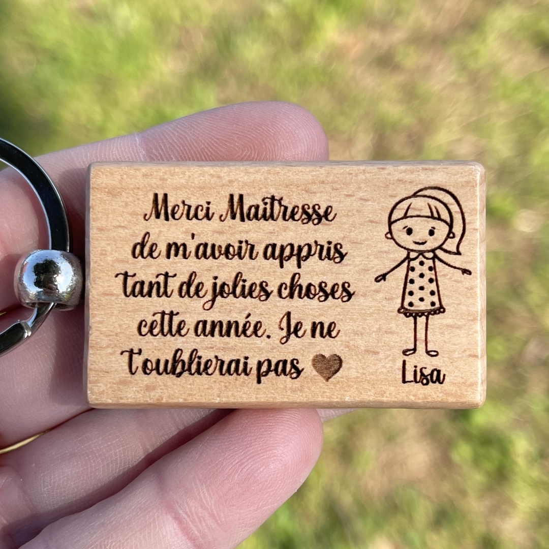 Porte-clés personnalisé bois merci Maître - Ma Gravure Perso