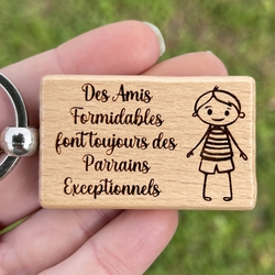 Porte clé cuir personnalisé, idée cadeau pour la fête des mères, des pères,  en cadeau pour un parrain, une marraine, un papi ou une mamie - Porte clés  bois et cuir - creationsdere