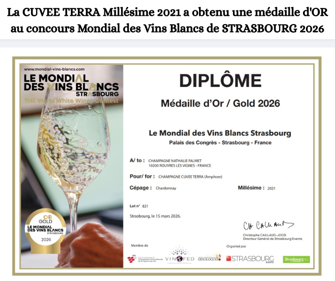 la cuvee terra millesime 2021 a obtenu une medaille d or au concours mondial des vins blancs de strasbourg 2026