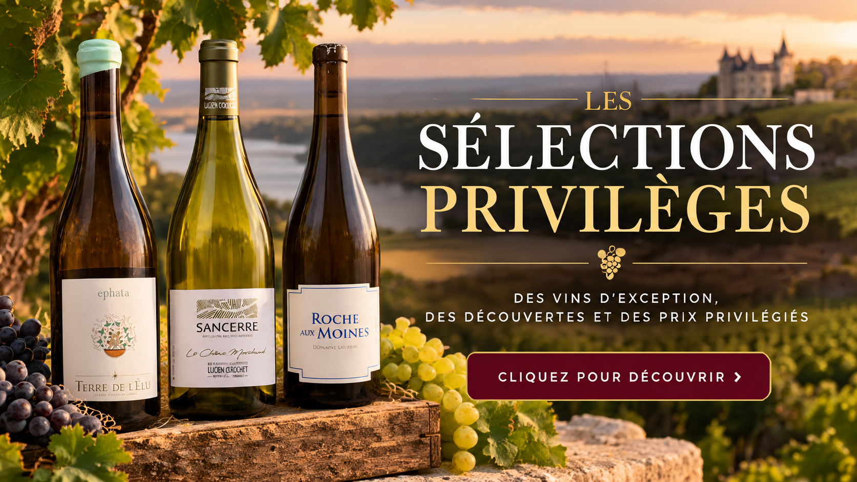 selections de vins au coucher du soleil