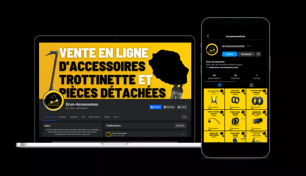 erun accessoires est egalement present sur facebook et instagram