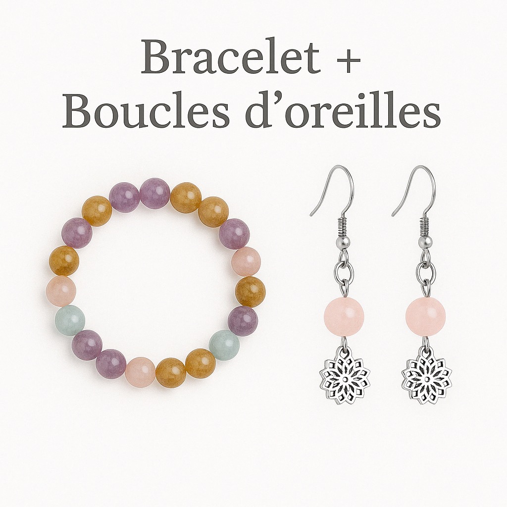 Parure Cré\'Intention: Bracelet + boucles d\'oreilles avec message de l\'âme