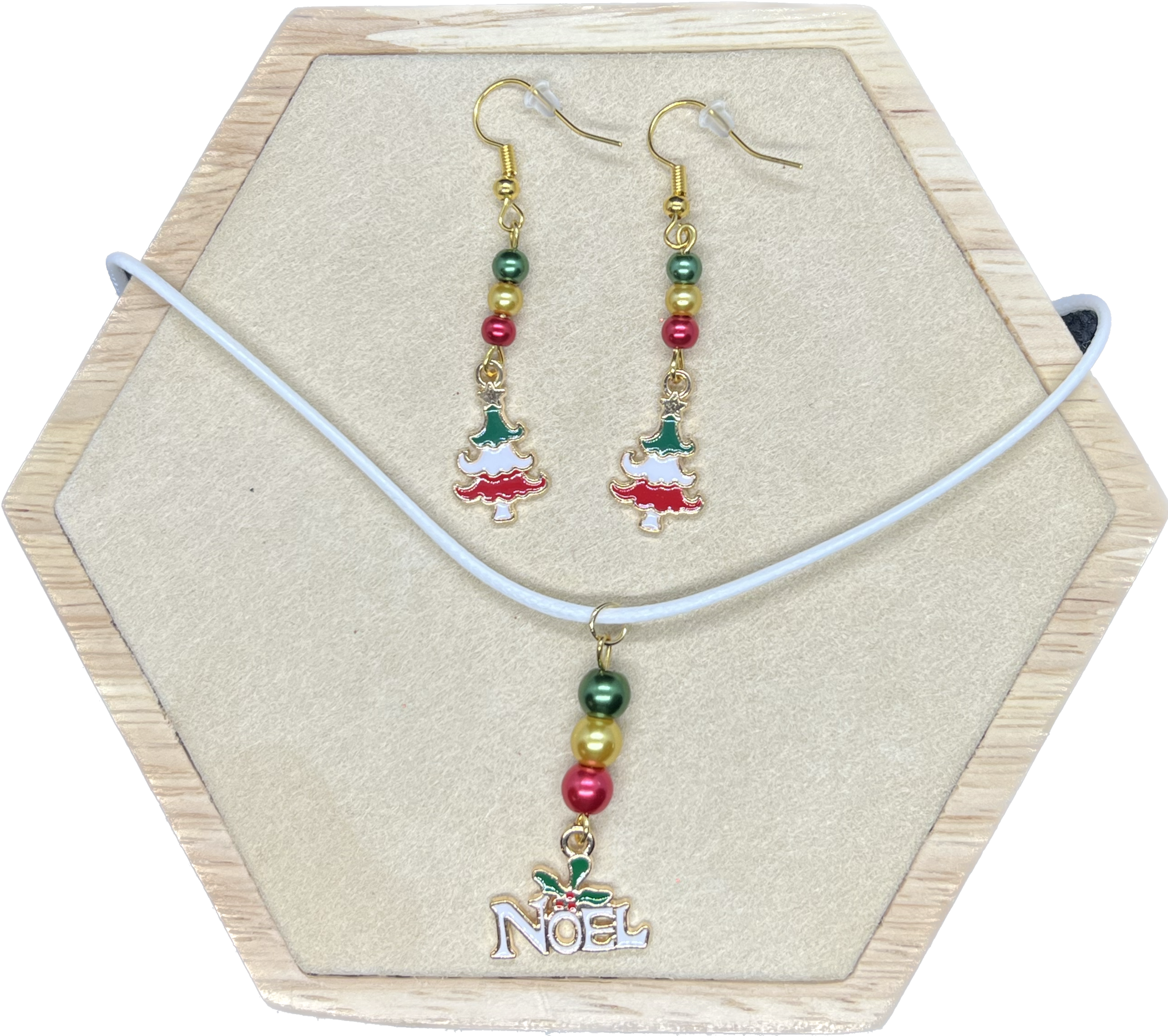 boucles oreilles sapin vert blanc rouge - pendentif noel (Pa15)