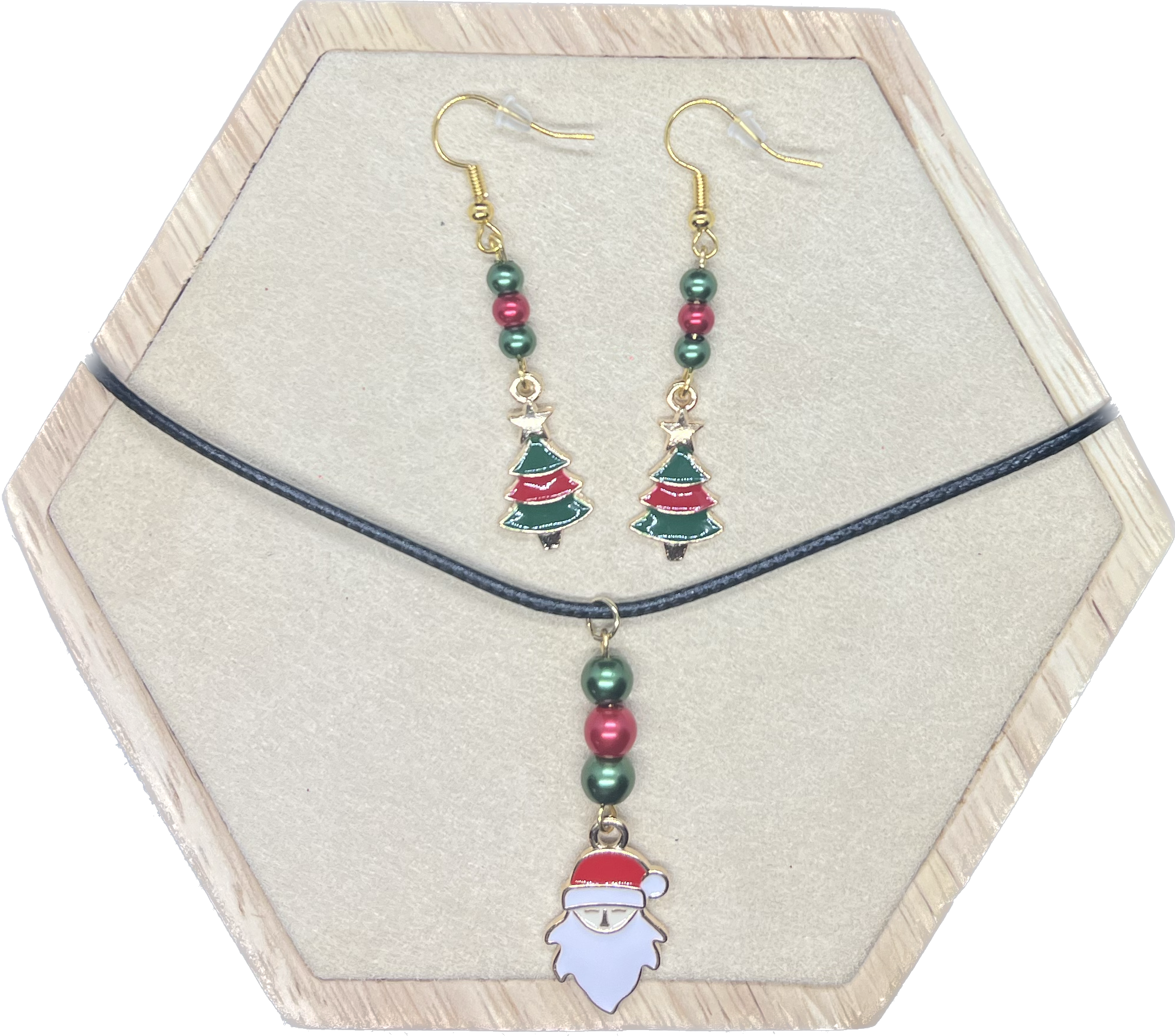 boucles oreilles sapin vert et rouge - pendentif pere noel (Pa19a)