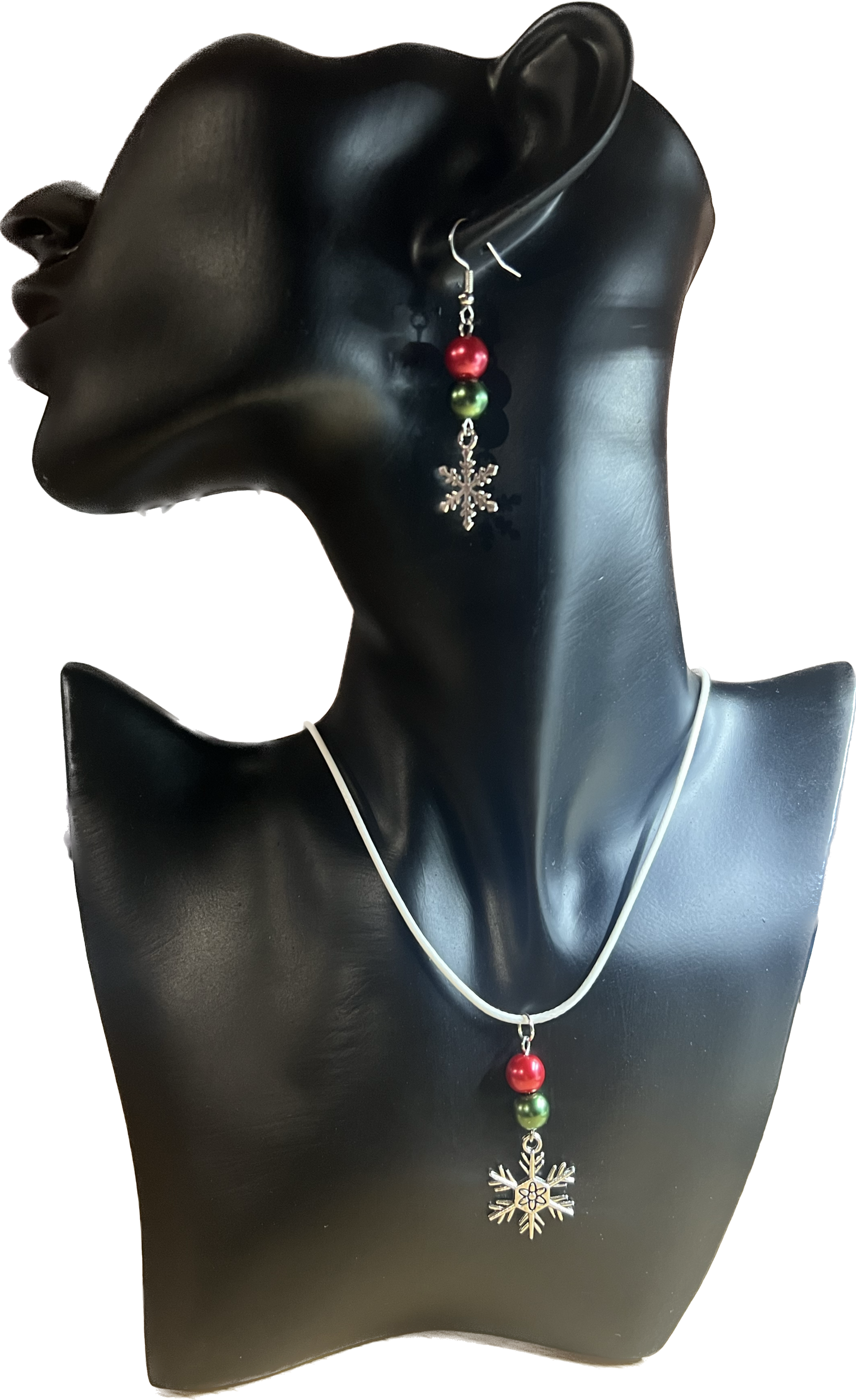 parure flocons neige perles rouge et verte (Pa20b) 2