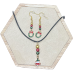 boucles oreilles couronne noel - pendentif sapin 3 vert blanc rouge (Pa18b)