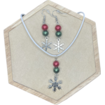 parure flocons neige perles rouge et verte (Pa20b)