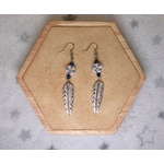 BO53a boucles doreilles blanc 2 plumes