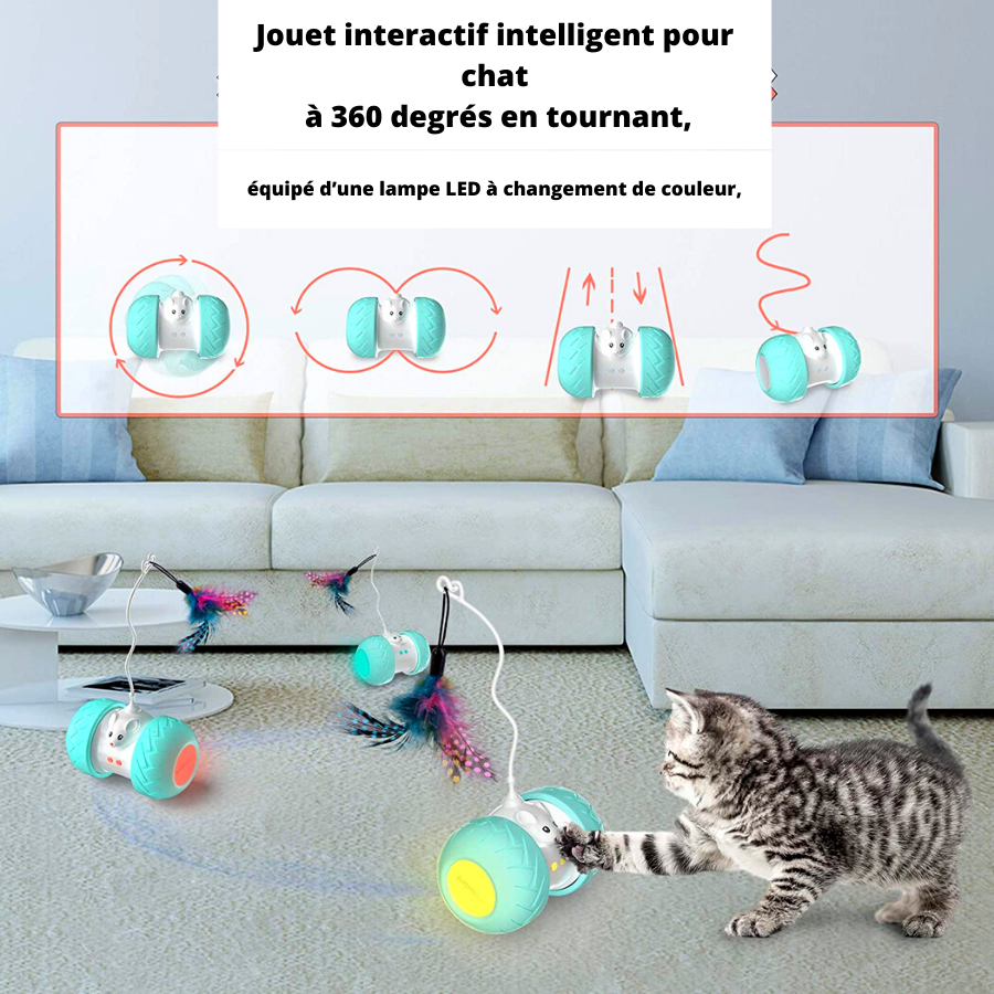 Jouet interactif intelligent pour chat à 360 degrés en tournant,