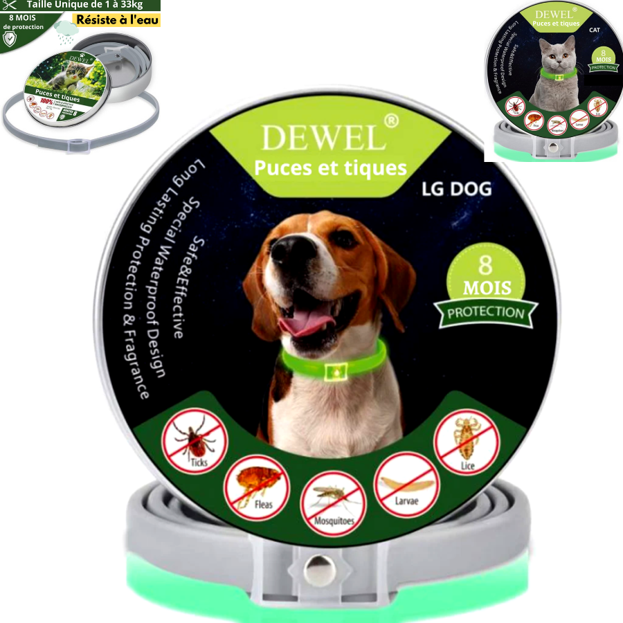 DEWEL –Collier Fluorescent anti-tique,anti-puces & antiparasites réfléchissant pour chiens chats