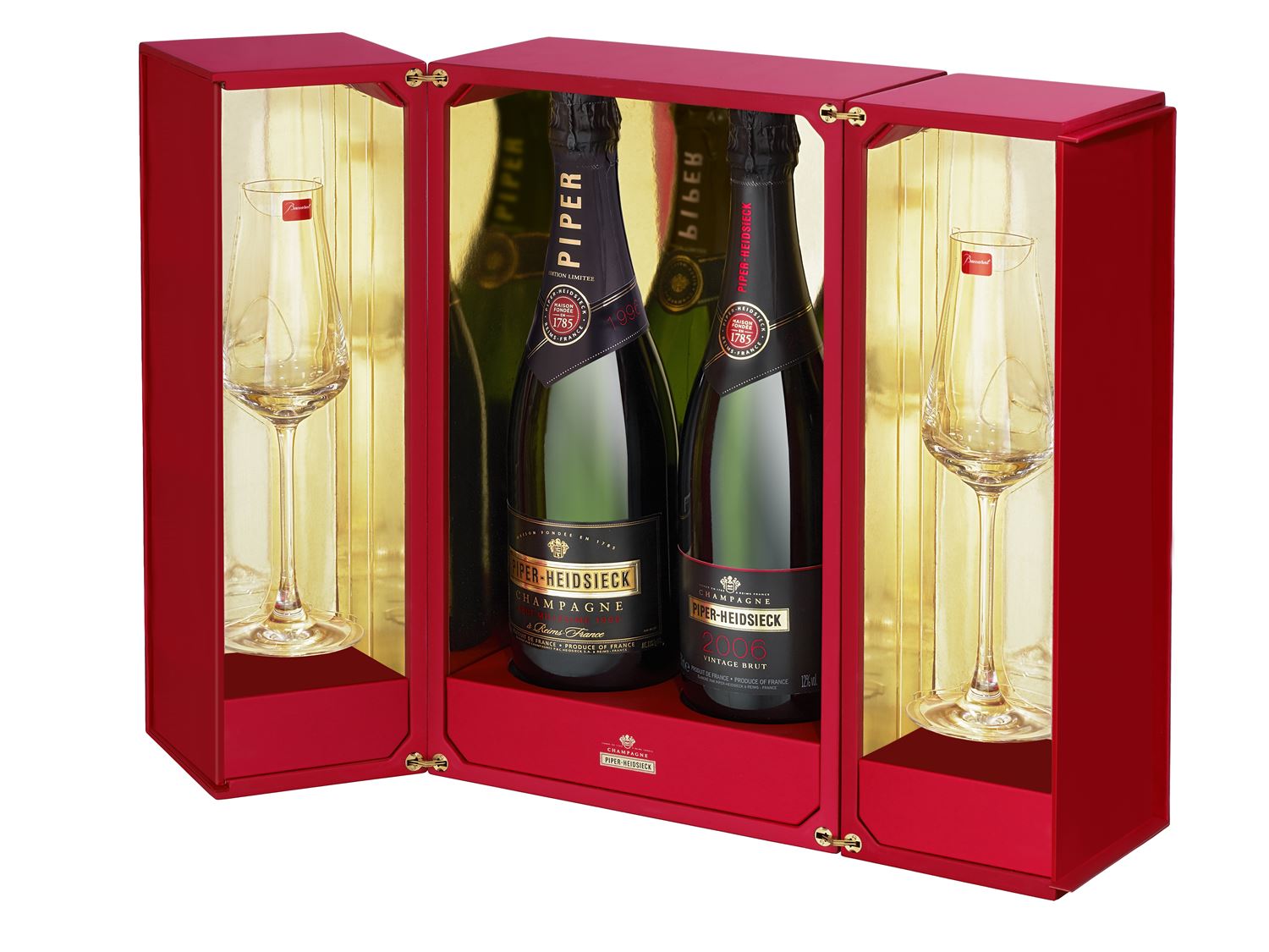 PIPER-HEIDSIECK, COFFRET BACCARAT (1996 &amp; 2006 + 2 FLÛTES BACCARAT) CHAMPAGNE AOP • BLANC • 1996-www.luxfood-shop.fr