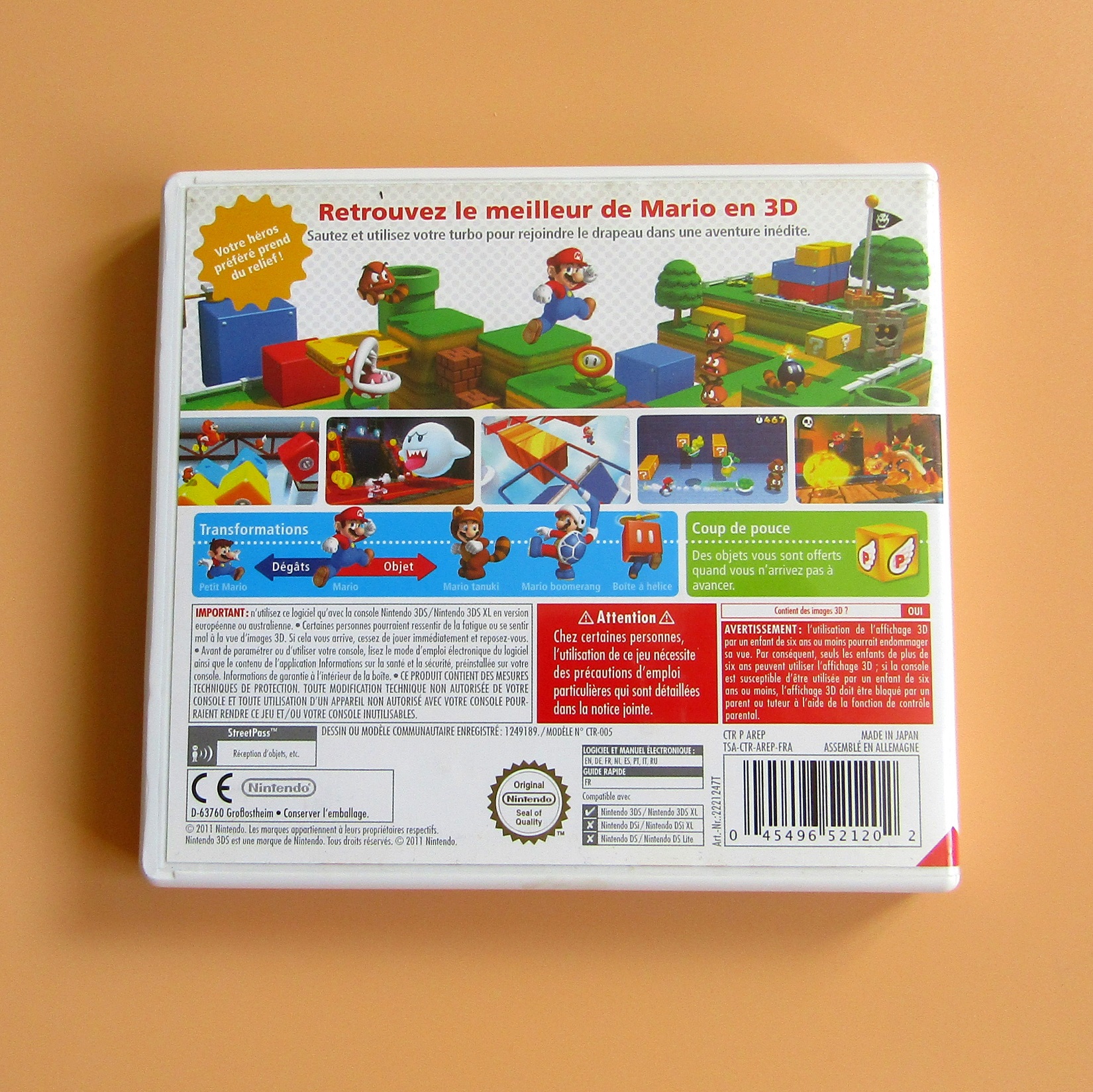Nintendo 3 DS. Jeu vidéo Super Mario 3D Land. 2011